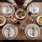 Set of 24 Linen Boho Cotton Placemats 15" Round Scalloped White - Image 6