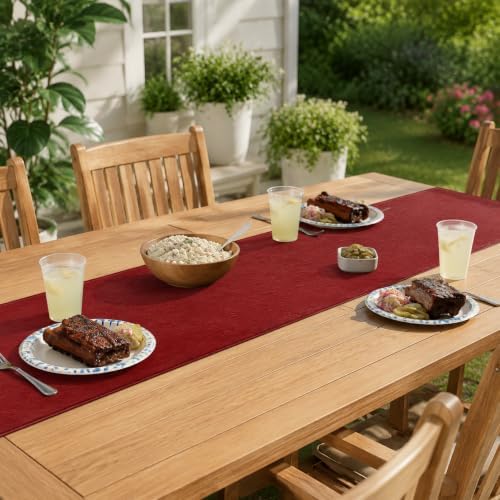 Red Faux Leather Table Runner Waterproof Heatproof for Christmas 108 inch - Image 5