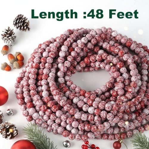 48FT Extra Long Christmas Wood Bead Garland for Mantle (Vintage Red Beads) - Image 2