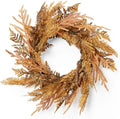 Fall Wreath 16inch, Autumn Fall Door Wreaths with Orange Pine Needle, Light Brown Pinecone,Yellow Wheat, Farmhouse Wreath Decor for Indoor Outdoor Window Wall Christmas Decor by Fuxdre