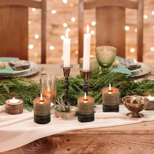 KONNI Layered Pillar Candles Set of 3, 3"x 4" Table Decor Coffee - Image 4