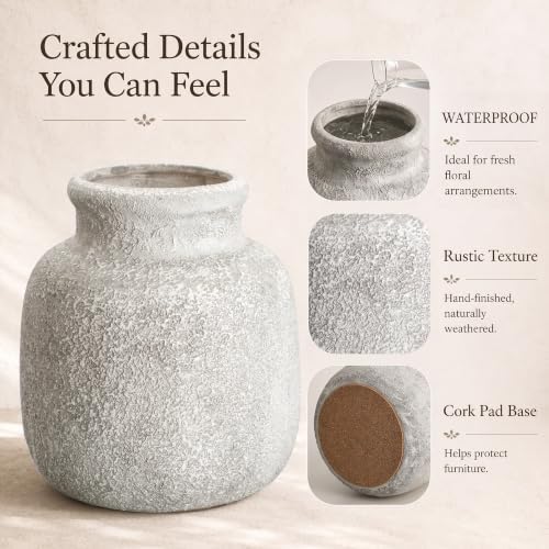 Rustic Ceramic Vase for Home Decor, 6.4 Inch Small Farmhouse Flower Vase - Image 2