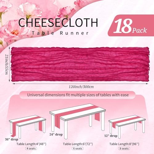 18 Pack Cheesecloth Table Runner 10FT Hot Pink Table Runner Boho Gauze Cheese Cloth Table Runners Long Rustic Sheer Table Decorations for Wedding Party Baby Bridal Shower Birthday Holiday Home - Image 2
