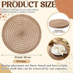 15 Inch Round Woven Placemats Set of 12 Boho Jute Charger Bulk - Image 2