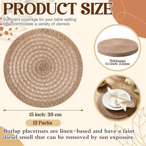 15 Inch Round Woven Placemats Set of 12 Boho Jute Charger Bulk - Image 2