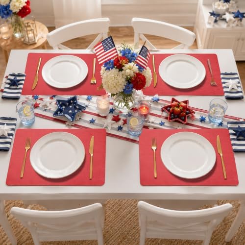 Maxpearl Faux Leather Placemats Set of 6, Easy to Clean, Light Red - Image 3