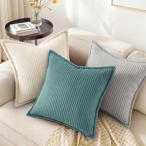 decorUhome Fall Corduroy Turquoise Throw Pillow Covers 24x24 Set of 2 - Image 4