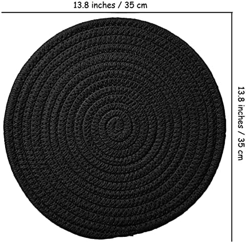 Set of 6 Round Woven Placemats,13.8 inch Cotton Plate Chargers Black Thick Tablemats Braided Tablemats for Dining Rattan Mats Weave Placemats for Table Decoration - Image 2