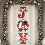 Soaoo 1 Set of 3 Pcs Christmas Joy Sign Buffalo Plaid Christmas Wreaths Rustic Burlap Wooden Hanging Front Door Decorations for Xmas Home Outdoor Window Indoor Porch Holiday Wall Decor Party Supplies by Soaoo