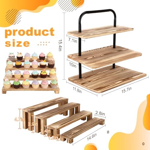 3 Pack Wooden Cupcake Stand 3 Tier Large Tiered Risers Set - Image 2