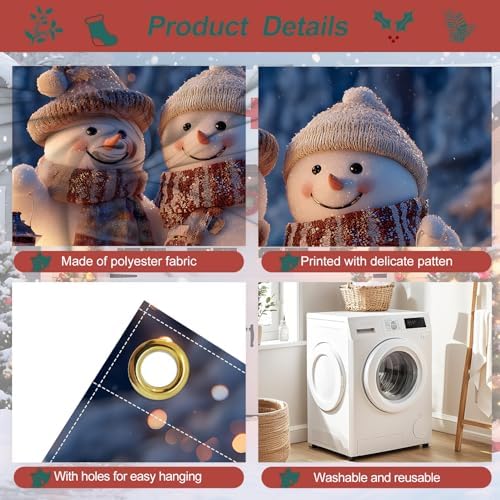 ANNA QUEEN Winter Garage Door Banner 6×13 FT, Smiling Snowman Couple with Lanterns, Cute Winter Outdoor Garage Decoration for Parties Home Decor - Image 4