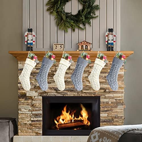 Christmas Stockings, 20 Inch Ivory and Gray Cable Knit Stockings Christmas Holiday Decoration, 6 Pack - Image 2