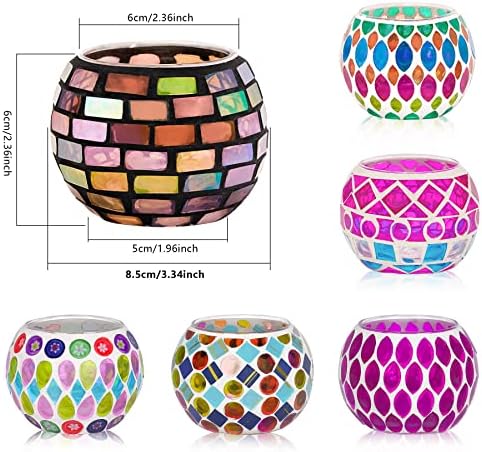 6pcs Votive Candle Holders, Mosaic Tealight Holder Stained Glass Tea Light, Colorful Handmade Candle Jars Aromatherapy Candle Lamp for Christmas, Wedding, Birthday Table Centerpiece Decor - Image 3