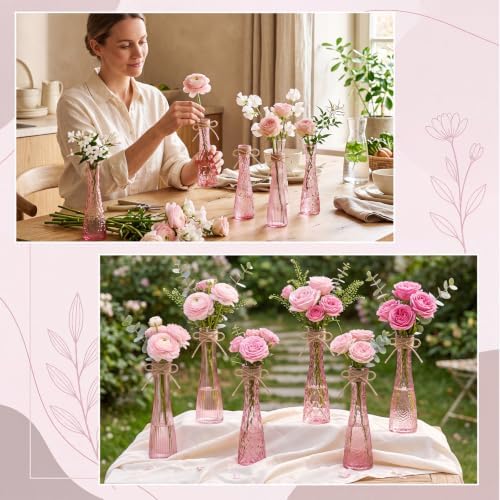Set of 12 Pink Glass Bud Vases for Centerpiece, Assorted - Image 6