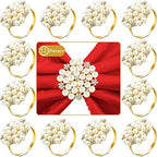 Hotop 200 Pcs Gold Napkin Rings Pearls Round Flower Napkin Buckles by HOTOP