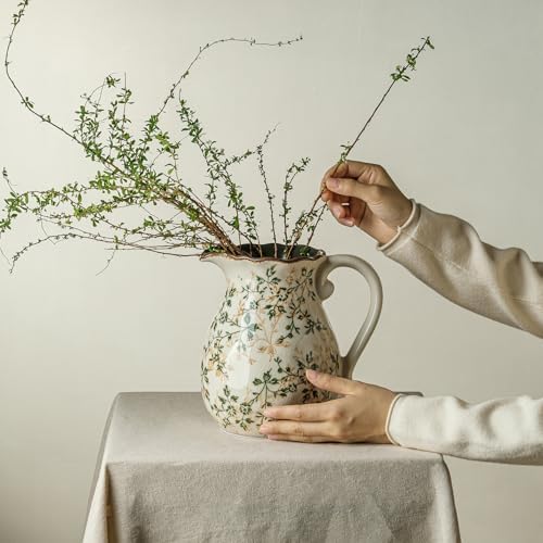 Ceramic Flower Vase for Home Decor, Vintage Green Pitcher Vase 8 Inch - Image 3