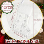 12 Pcs Faux Fur Christmas Stockings 18'' Large Xmas Snowflake Plush Hanging Stocking Glitter Sequin Embroidered Christmas Stockings for Family Fireplace Party Decoration(Beige and Silver) - Image 2