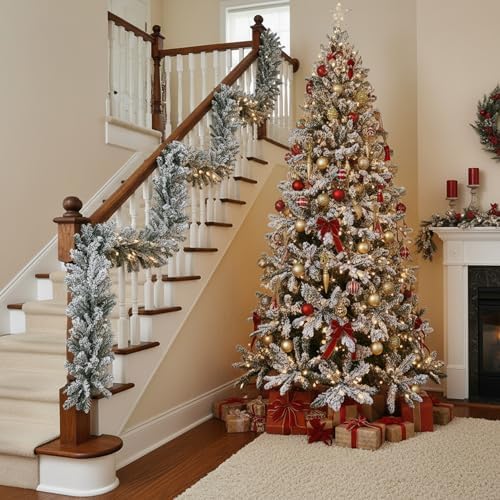 Suncalla 2 Pcs 6ft Thick Christmas Alaskan Pine Christmas Garland Flocked - Image 4