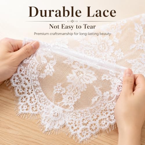 12 Pack White Lace Table Runners 14 x 120 Inch with Bonus Napkin Rings, Machine Washable Reusable Boho Embroidered Floral Decor for Wedding, Bridal Shower, Baby Shower & Holiday Table Decor - Image 5