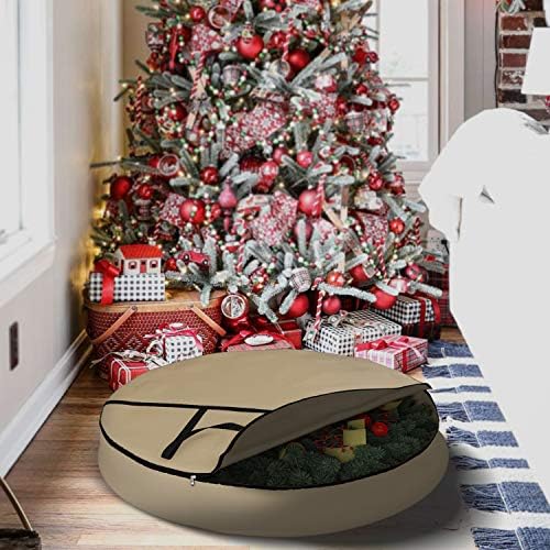 Covers & All Christmas Wreath Storage Bag 12 Oz with Carrying Handle & Dual Zipper - 100% Water Resistant Durable Material Storage Bag - Holiday Xmas Tear Resistant Bag (30" Dia x 7" H, Beige) - Image 5