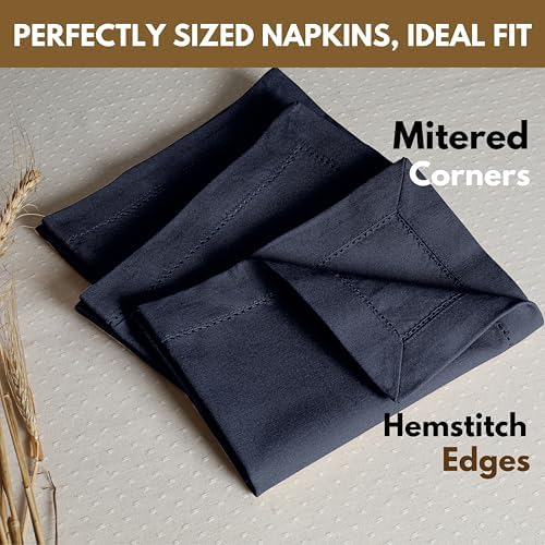 Native Fab Cloth Napkins Set of 12, Hemstitched Edges 100% Cotton, Washable Dinner Napkins 18x18 inch, Soft & Comfortable Reusable Table Napkins - Navy Blue - Image 2