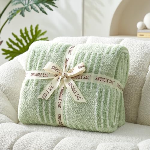 Snuggle Sac Sage Green Checkered Throw Blanket, Super Soft Reversible Cozy Warm Faux Fur Blankets for Couch Bedroom,Cute Lightweight Striped Throws for Women,Heather Sage Green,50x60 inches - Image 5