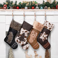 LUBOT Christmas Stockings Set of 4, Western Cowboy 20" Rustic Farmhouse Fireplace Hanging Décor Neutral Embossed Leather & Plush Faux Fur with Tassel Accents Large Family Xmas Stockings by LUBOT