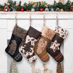 LUBOT Christmas Stockings Set of 4, Western Cowboy 20" Rustic Farmhouse Fireplace Hanging Décor Neutral Embossed Leather & Plush Faux Fur with Tassel Accents Large Family Xmas Stockings by LUBOT