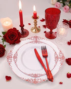 Nervure 175Pcs Red Plastic Plates, Red Plastic Dinnerware Set for 25 Guests - Image 2