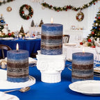 KONNI Layered Pillar Candles Set of 3, 3"x 4" Table Decor Blue Coffee - Image 4