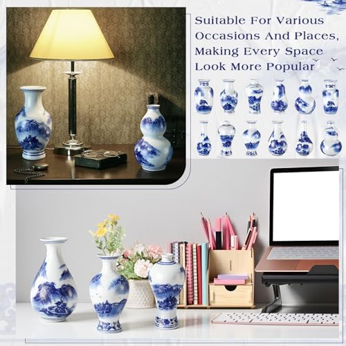 Maxcheck 12 Pcs Small Blue and White Vase, Mini Chinoiserie Vases, Stylish - Image 3