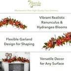 Nearly Natural 6ft. Fall Ranunculus, Hydrangea and Berries Autumn Artificial Garland - Image 2