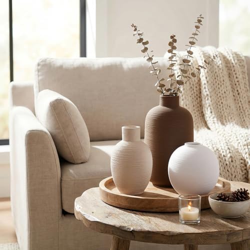 Ceramic Bud Vase Set of 3, Boho Farmhouse Flower Vases - Image 2