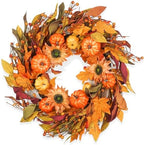 Fall Wreaths for Front Door 22 Inch, Autumn Wreath with Berry Pumpkin, Maple Leaves, Thanksgiving Harvest Festival Decorations Indoor and Outdoor by HomeKaren