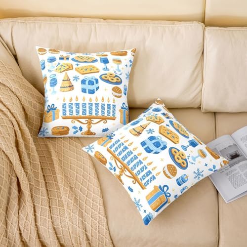 Erosebridal Happy Hanukkah Decorative Pillow Covers, Hexagram Passover Theme Throw Pillow Covers 24X24 Set of 2, Merry Christmas Cushion Cases for Couch Bed Sofa Home Decor - Image 2
