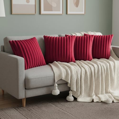 Red Throw Pillow Covers 20 x 20 Set of 4, Cute Boho Throw Pillow Cover for Couch/Bed, Decorative Pillows Covers for Sofa/Bed, Accent Pillow Covers for Living Room, Rustic/Home/Room Decor - Image 5