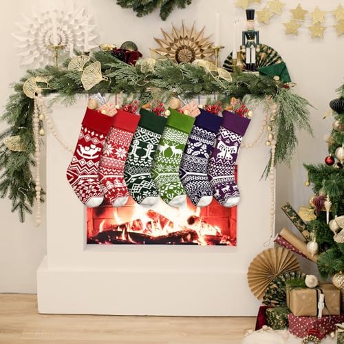 Christmas Stockings 6 Pack 21 Inches Knitted Stocking Decoration Ornaments for Mantle Fireplace Xmas Tree Hanging Family Home Holiday Festival Party Decor - Image 6