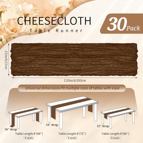 30 Pack Cheesecloth Table Runner 10FT Brown Table Runner Boho Gauze Cheese Cloth Table Runners Long Rustic Sheer Table Decorations for Wedding Party Baby Bridal Shower Birthday Holiday Home - Image 2