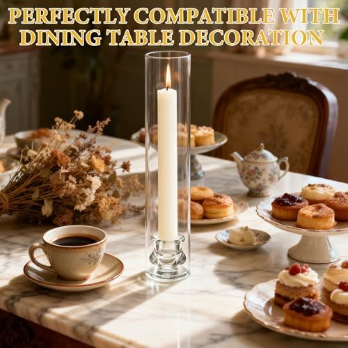 32 Set Clear Glass Hurricane Candle Holders, 12.5" Open Ended Bottomless Windproof Cylinder & 2.1" Taper Candlestick Holders for Wedding Party Home Hotel Decor - Image 4