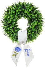 Boxwood Wreath for Front Door Spring Summer Wreaths Farmhouse Door Hanger,Last Name Year Round Porch Decor,20 inch Multi Occasion use Wreath with Personalized Monogram sash Embroidered -20 (T) by Vofuly