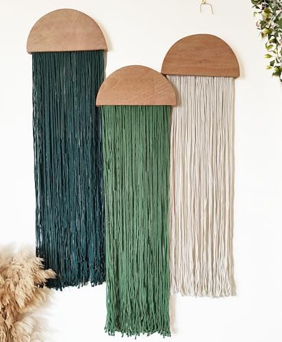 Induslyfe Macrame Wall Hanging 3 pcs Tapestry Woven Boho Home Chic Wall decor Bohemian Geometric Art Decor Bedroom Nursery Apartment Dorm Decoration Minimalistic Sage Green gift Birthday Xmas by Induslyfe