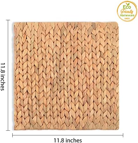 Square Placemats Set of 10, Water Hyacinth Woven Placemats for Dining Table, Boho Rattan Plate Chargers for Dinner Plates, Handmade Wicker Table Mats for Farmhouse and Holiday Decor, 11.8 Inch - Image 2