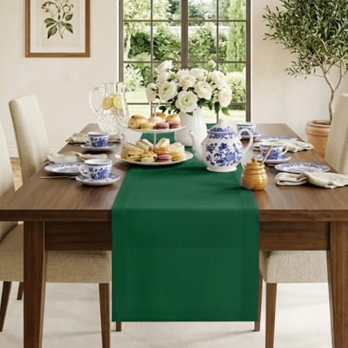 Classic Linen™ by D'Moksha, Forest Green Table Runner 120 Inches Long, 100% Pure Linen, 14 x 120 Inch Table Runner for Dresser, Dining- Fall, Weddings, Outdoor Hosting by DMokshaHomes