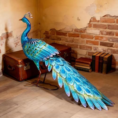 31" L Metal Peacock Garden Statue,Handcrafted Outdoor Yard Art - Image 5