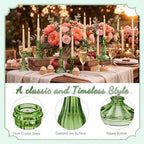Mumufy 12 Pcs Green Glass Candle Holders Classic Style, Ribbed Taper 0.8" - Image 4