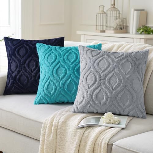 decorUhome Faux Fur Plush Soft Navy Blue Throw Pillow Covers 24x24 Set of 2 - Image 4
