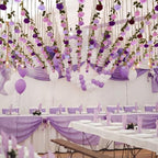 Lyrow 60 Pack Lavender Purple Artificial Flower Hanging Ornaments Purple Roses Floating Garland Moody Vintage Mauve Wedding Lilac Boho Cottagecore Ceiling Garland Bridal Shower Bouquet Table Decor - Image 2