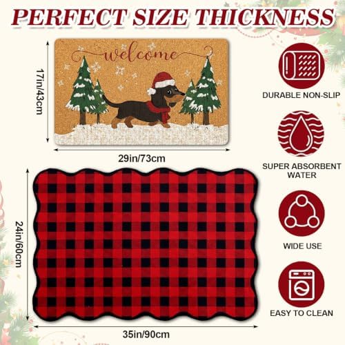 Lyrow 2 Pcs Welcome Doormat and Plaid Door Mat Anti-Slip Welcome Floor Mat - Image 2
