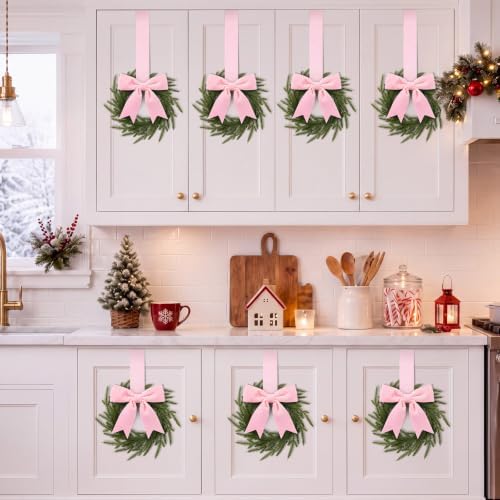 6 Pcs Christmas Pink Wreaths Kitchen Cabinet Decorations - Image 4