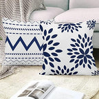 4 Pcs/Set Geometric Throw Pillow Covers Boho Home Sweet Home Decorative Minimalist Strips Plants Linen Pillow Cases for Outdoor Sofa Couch Decorative, 22"x22", Blue White - Image 3